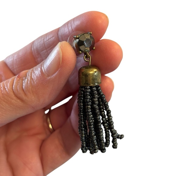 J.Crew Beaded Dangle Drop Earrings 2 Pair Gold Gray Blue - Picture 4 of 8